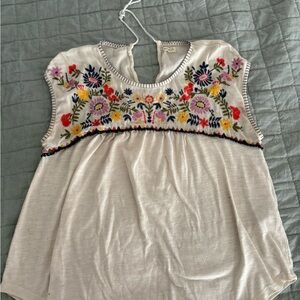 Hollister Cream Top with Blue Stitching